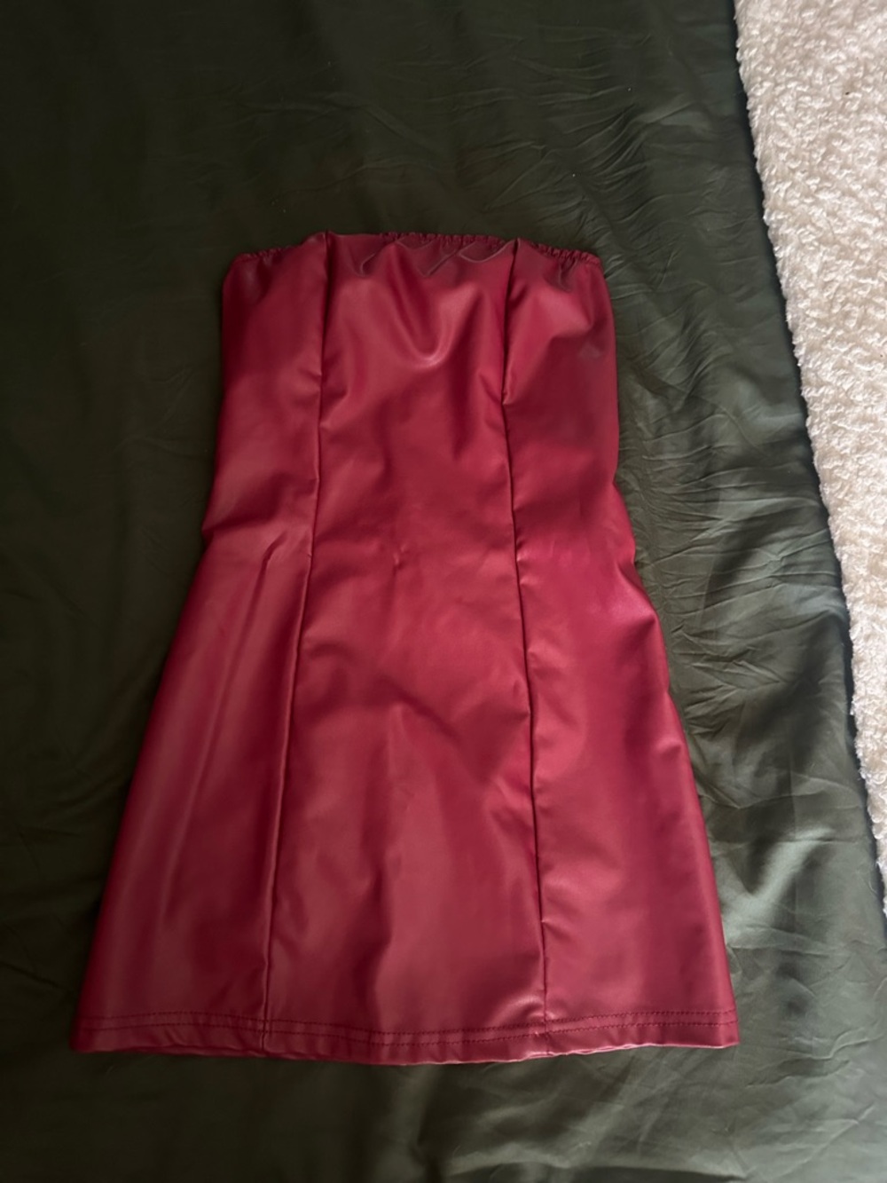 Strapless Wine-Red Faux Leather Cocktail Dress